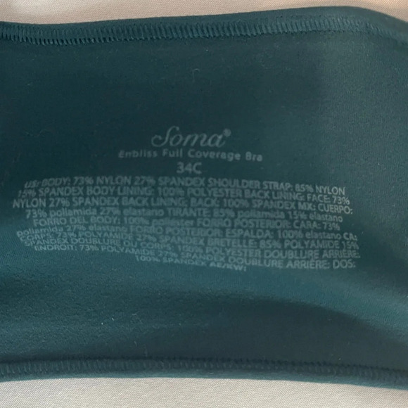 Soma Enbliss Full Coverage Bra Size 34C Dark Green - Picture 6 of 6
